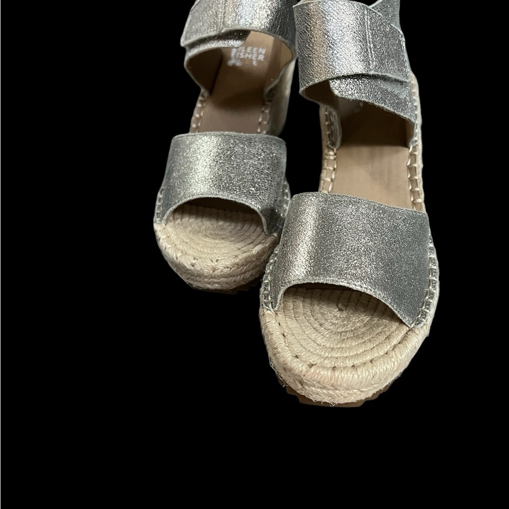 Eileen Fisher NWOT espadrille sandals wedged women size 6 metallic white gold - Picture 6 of 6